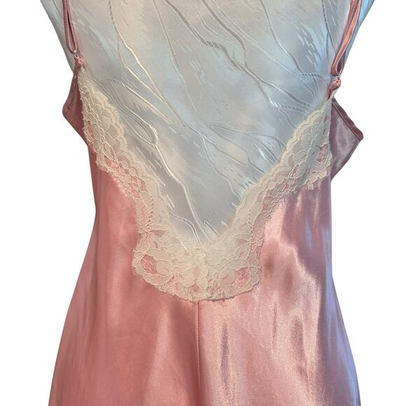 Vintage Pink White Chemise Womens Sz Medium Lace Up Front Sexy Coquette Babydoll - Picture 9 of 16